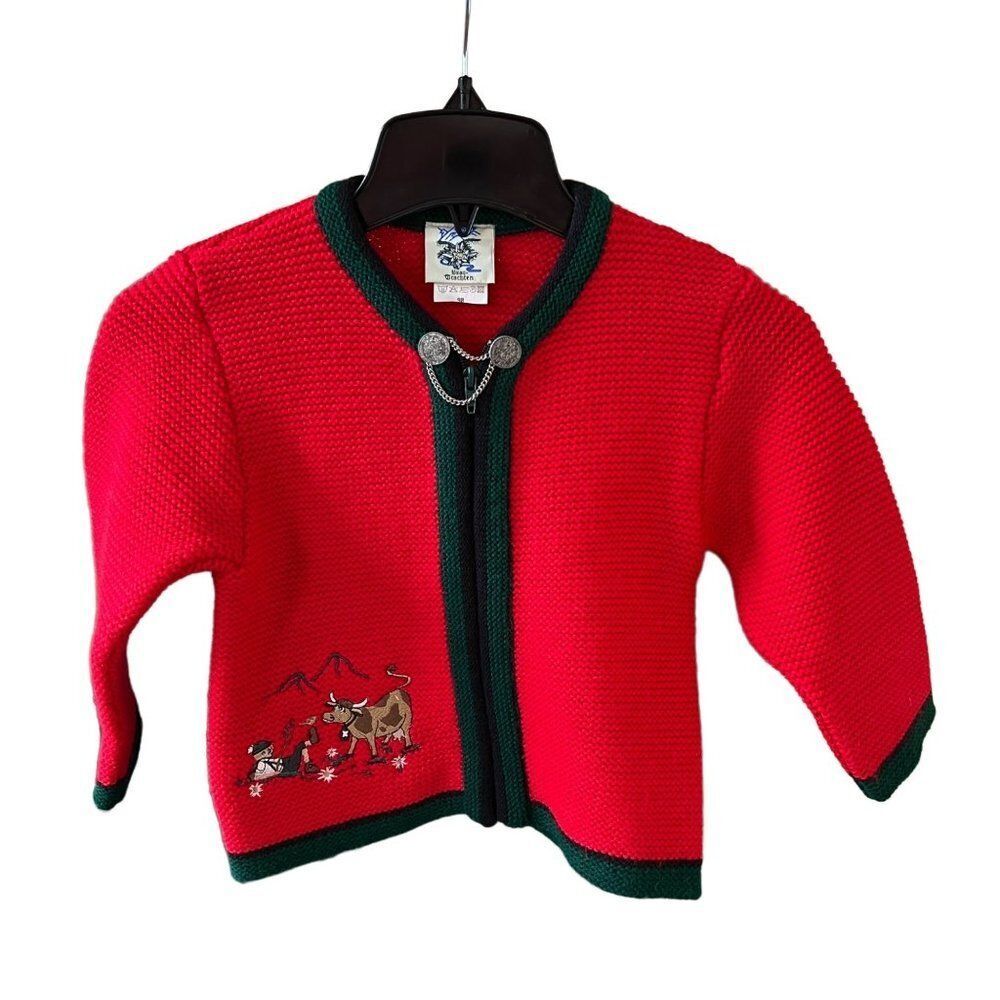 Isar Trachten Red and Green German Knit Sweater Size 98